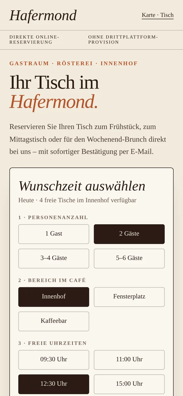 Konzept „Café Hafermond“, Ansicht 3 auf dem Smartphone