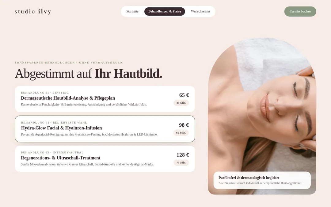 Konzept „Studio Ilvy“, Ansicht 2 am Desktop