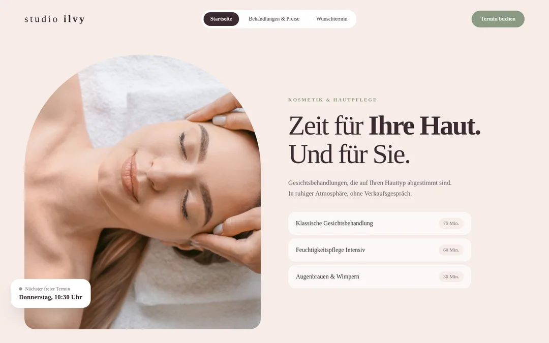 Konzept „Studio Ilvy“, Ansicht 1 am Desktop