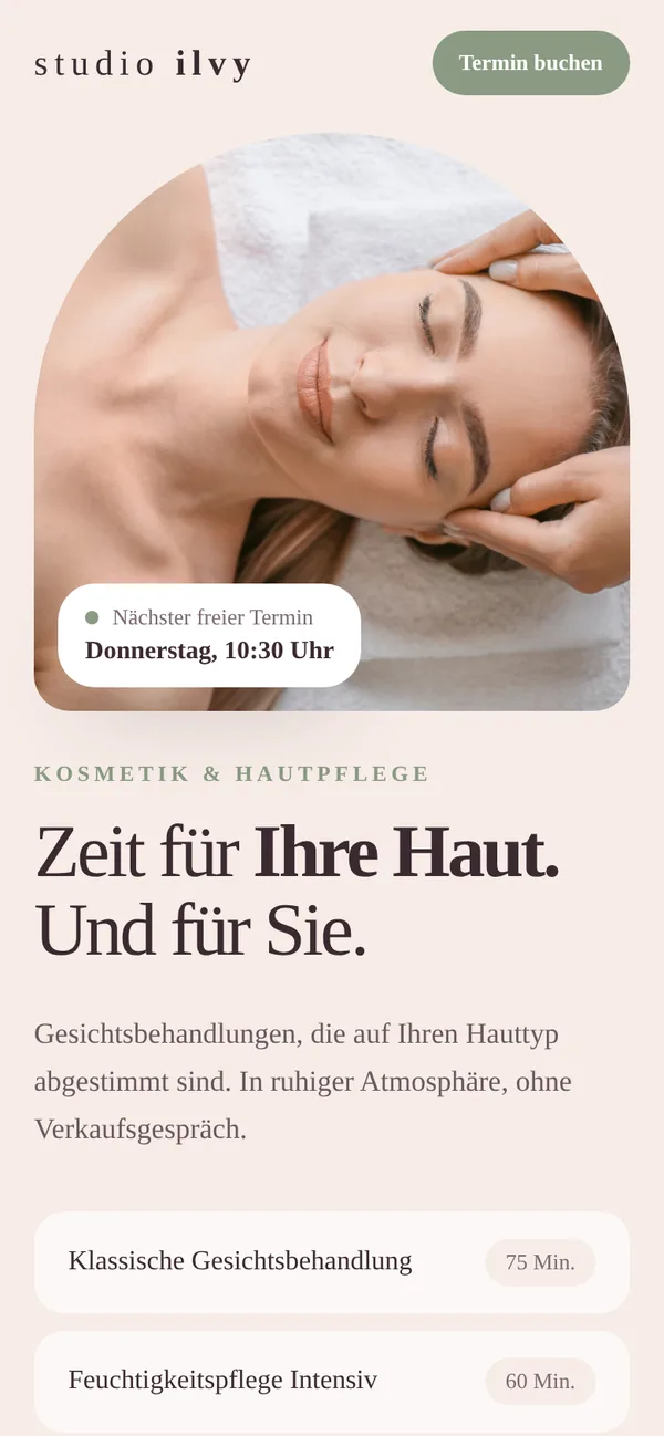 Konzept „Studio Ilvy“, Ansicht 1 auf dem Smartphone