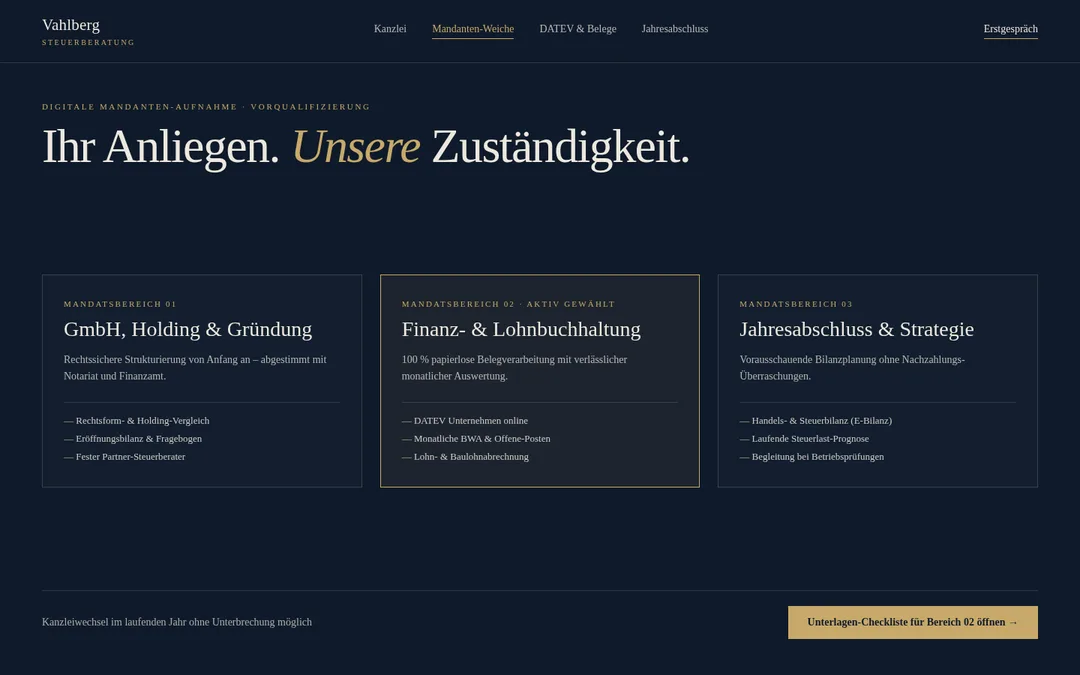 Konzept „Kanzlei Vahlberg“, Ansicht 2 am Desktop